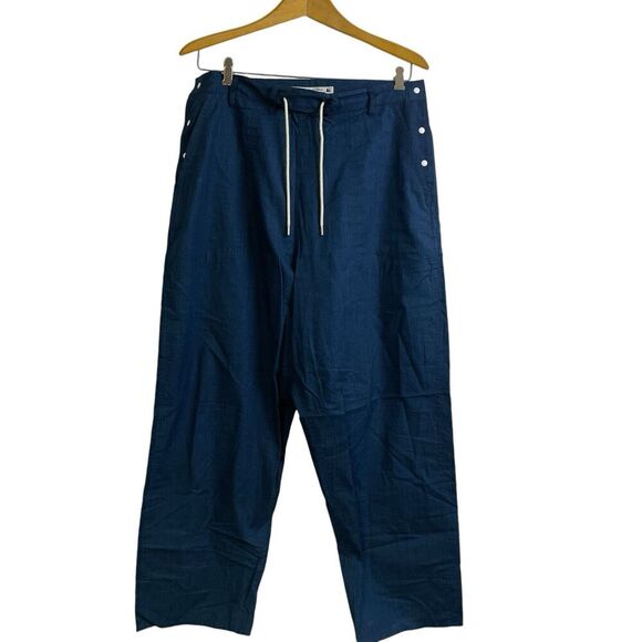 SasquatchFabrix Pants Large Womens Blue Snap Adjustable Wide Cotton Japanese - Picture 1 of 13